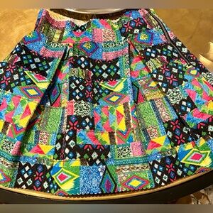 Forever 21‎ Skirt Patchwork Print Mini Skater Colorful Festival Party small